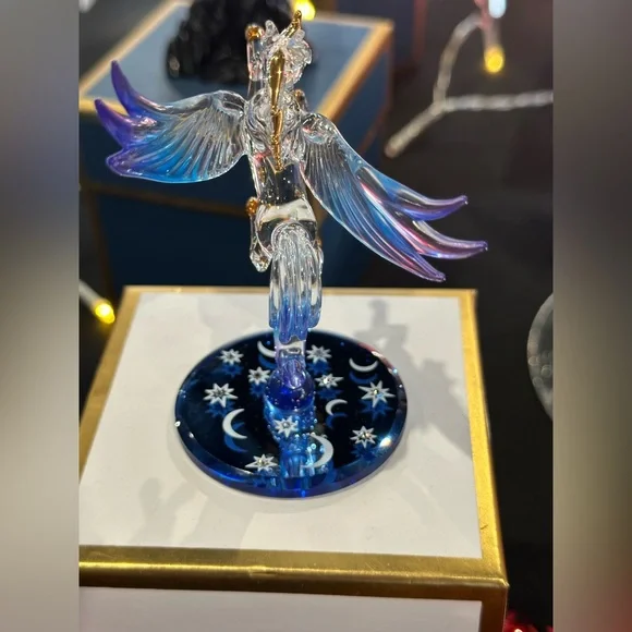 Glass Baron Crystal Pegasus Figurine with Blue and Gold Accents - Picture 2 of 4